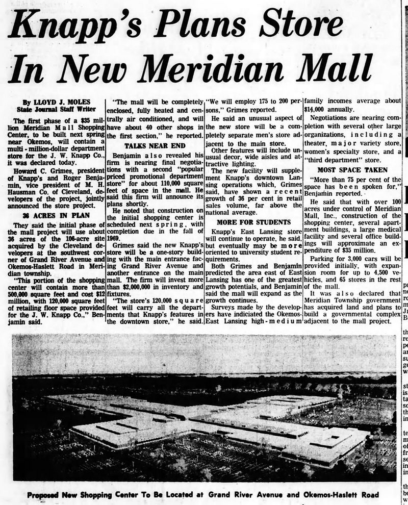 Meridian Mall - 1967 Article On Knapps Moving In